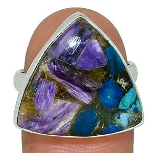 Charoite In Chrysocolla solid Silver Ring size 8